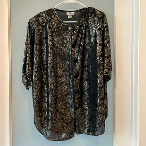 Vintage lame blouse with metallic floral pattern L
